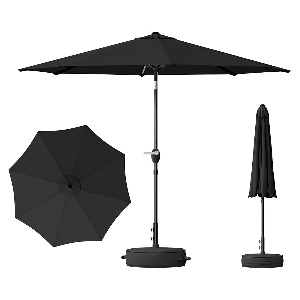 

Outdoor Patio Umbrella With Base, Table Umbrella With 8 Sturdy Ribs, Push Button Tilt And Crank, Market Table Parasol For