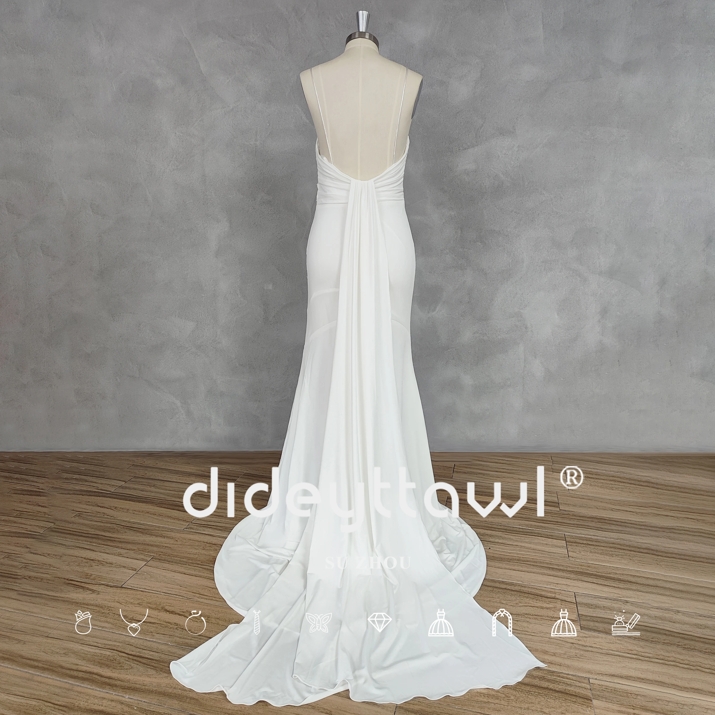 DIDEYTTAWL Real Picture Simple Sleeveless Appliques Crepe Mermaid Wedding Dress Open Back Court Train Bridal Gown Custom Made