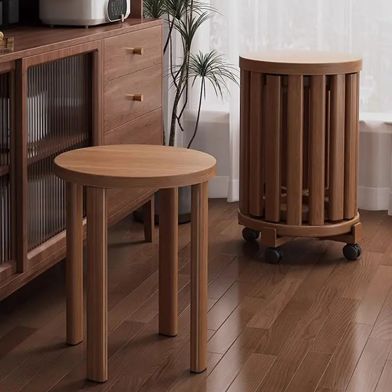 

Wheeled stacked stool imitation solid wood dining chair household leisure chair modern simple dining room edge few movable