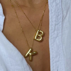 Stainless Steel Gold Plated Initial Letter Pendant Necklace Chunky Bubble A-Z Alphabet Necklace Fashion Jewelry for Women Men