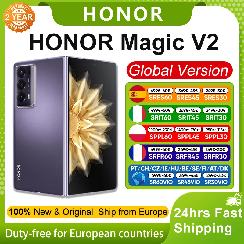 Smartphone pliable HONOR Magic V2 5G, version mondiale Android, Snapdragon 8 Gen2, �cran LTPO OLED 6,8'', 120 Hz, triple appareil photo 50 MP, t�l�phones mobiles Android, 16 Go + 512 Go