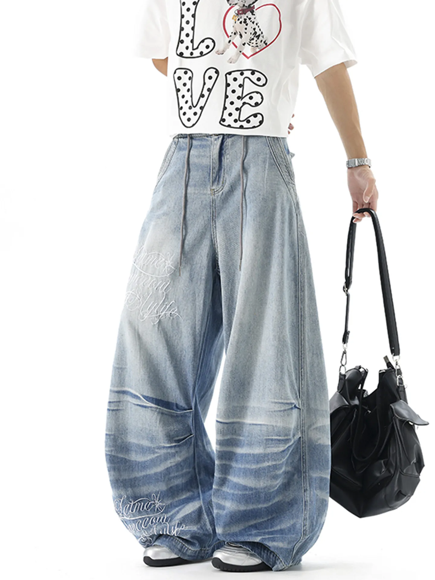 Women Blue Y2k Baggy Boyfriend Jeans Harajuku Vintage Wide Leg Denim Trousers Japanese 2000s Style Jeans Pants Oversize Clothes