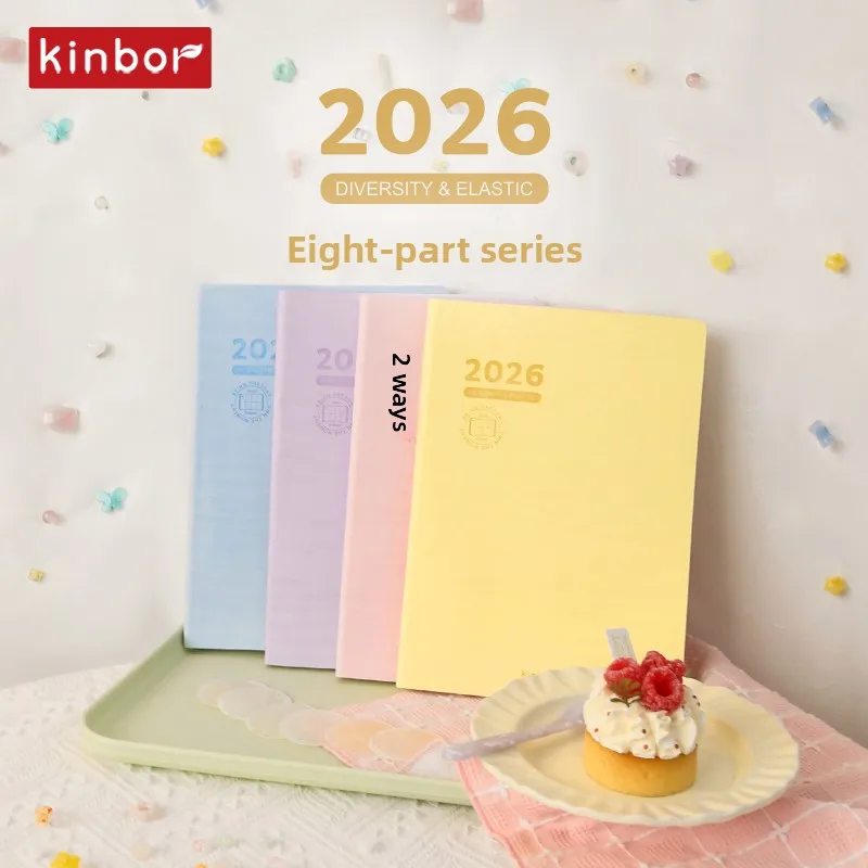 Kinbor 2026 A5 مجلة مخططة ذات ثمانية شبكات مع ورق BaChuan ممتاز 52 جرام، بولي يوريثان ناعم صفحتين لتنظيم وقت الأسبوع/خطة 21 يومًا