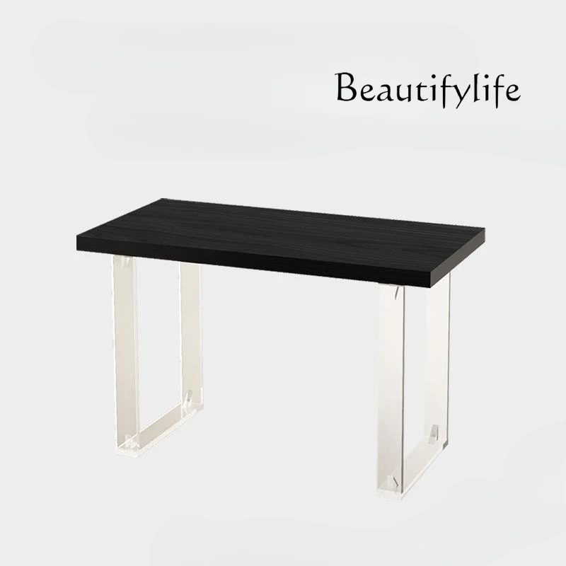 

Dark Style Black Balcony Solid Wood Tea Table Living Room Acrylic Suspension Tea Table and Chair Combination