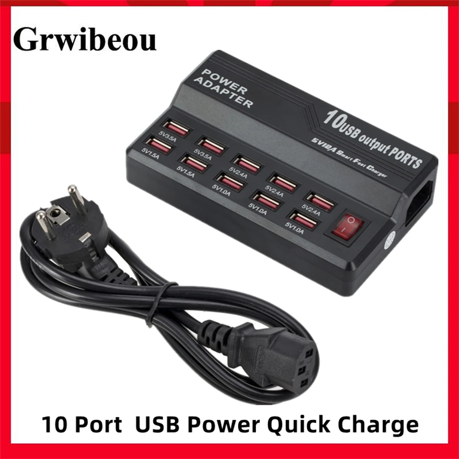 Multi 10 Port 12A 60W Charger USB Power Quick Charge Station For iPhone 7 8 5S 6 6S X 13 14 Plus iPad LG Samsung AC Adapter