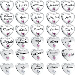 925 argento rosa bianco zircone mamma papà moglie zia amici cuore perline Fit originale Pandora Charms braccialetto gioielli donna fai da te regalo