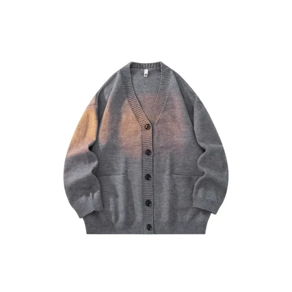 Autumn Lazy Style V-neck Sweater, Early Spring New Korean Style Outfit, Loose Top Knit Cardigan, Jacket For Men