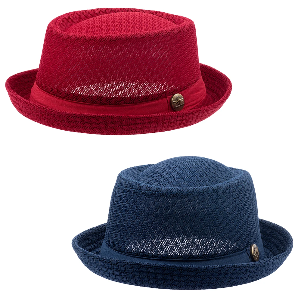 Summer Mesh Straw Pork Pie Hat Beach Party Fedora Cap Boater Porkpie Breaking Bad Flat Hat  Boater Derby for Men Women Soft Cool