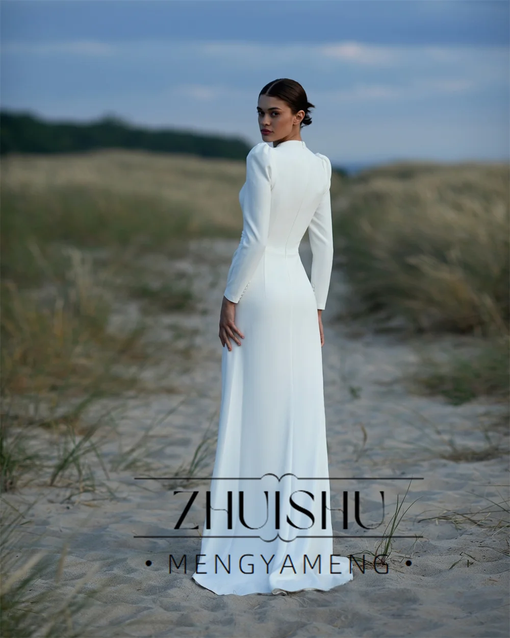 ZHUISHU Sexy Long Sleeves Mermaid Wedding Dress Women 2026 Deep V-Neck High Slit Bridal Party Gown свадебное платье Customized