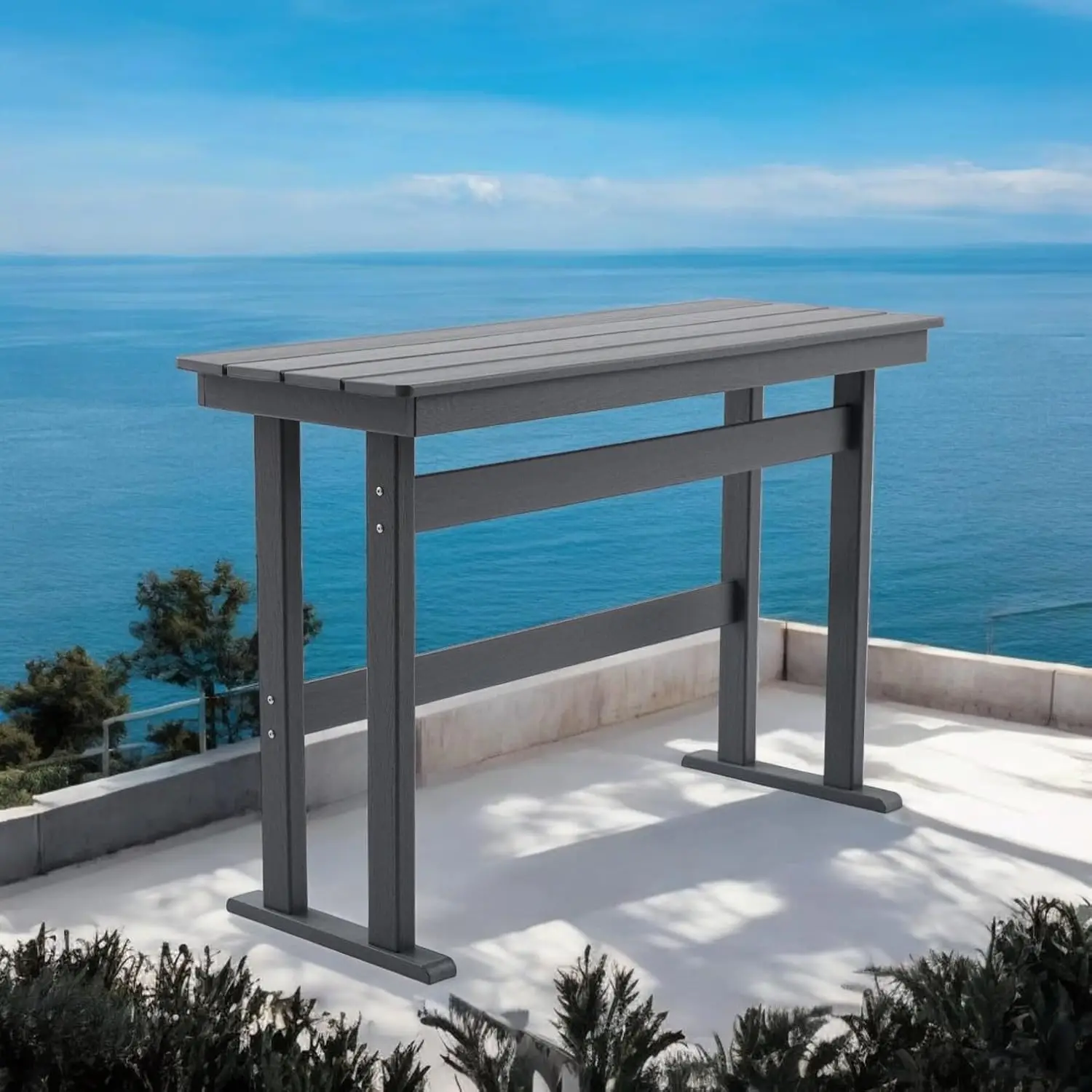 HDPE Outdoor Bar Height Patio Table, 54” All-Weather Outdoor High Top Tall Pub Rectangular Bar Table for Balcony, Backyard, Gard