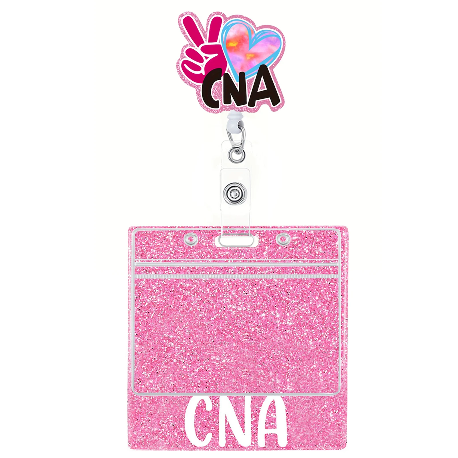 Shiny Nurse Doctor CNA RN Acrylic Retractable Badge Reel with Acrylic Horizontal Badge Card Holder Medical Supplies Accessories