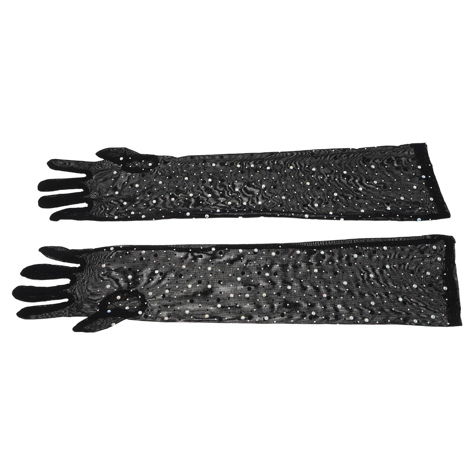 

1Pair Black Rhinestone Mesh Gloves Long Sheer Stretchy Sparkly Bridal Evening Wedding Party Supplies Tea Party Gloves