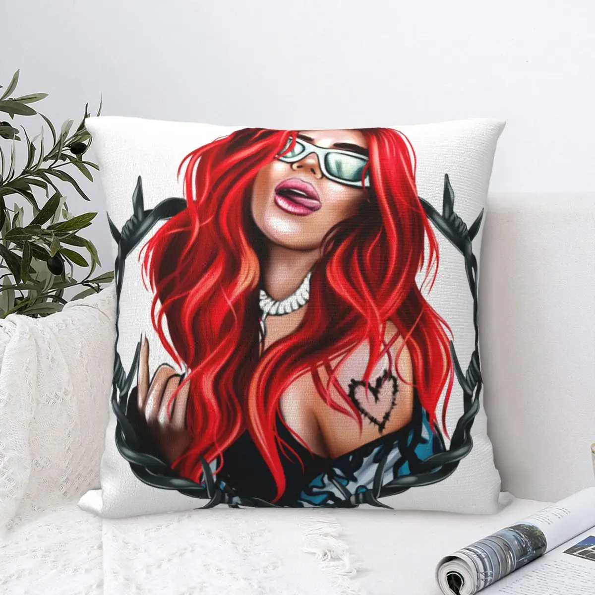 Karol G Bichota Heart Tattoo Throw Pillow Cover Polyester Cushions for Sofa Customized Pillowcover Home Decor