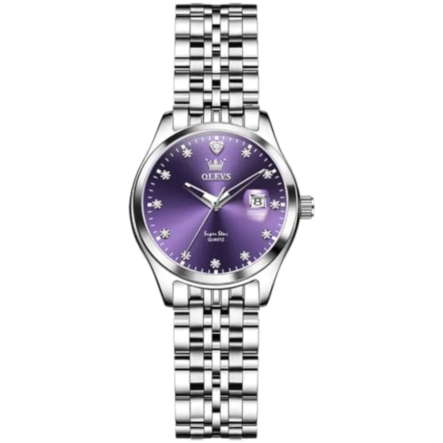 

Stainless Steel Watches for Women, Luxury Silver Ladies Watch with Date, Waterproof Analog Quartz Dainty Womens Watches, White/
