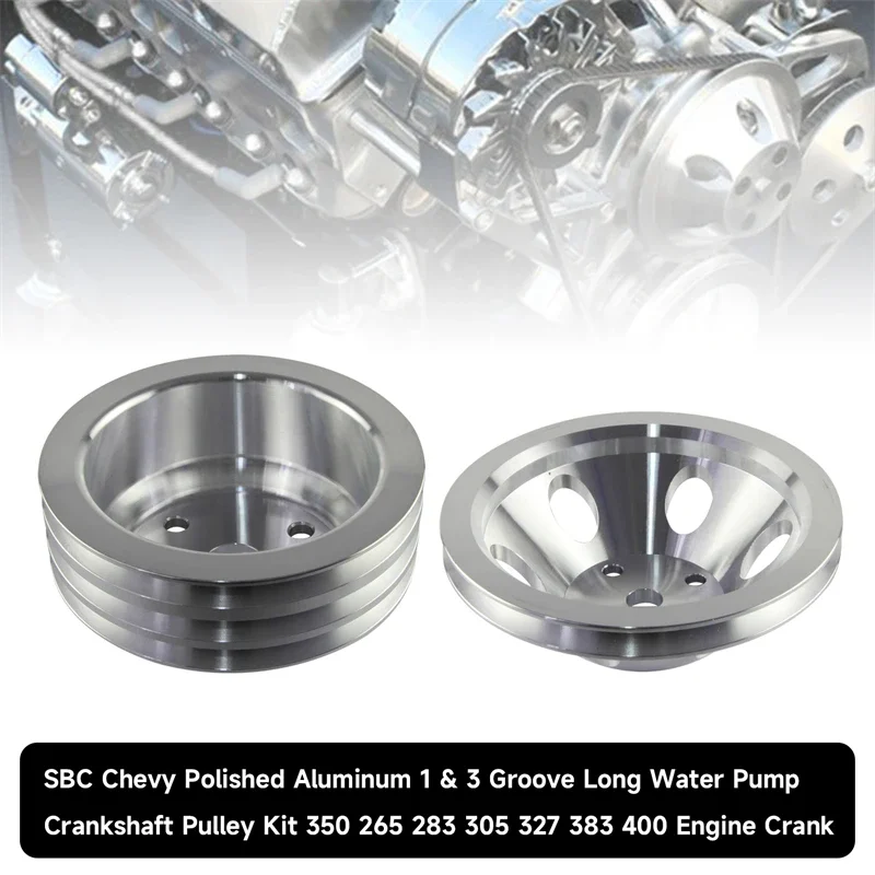 1 & 3 Groove LWP Long Water Pump Aluminum Pulley Kit Small Block For SB Chevy 350 265 283 305 327 383 400 V8 Engines