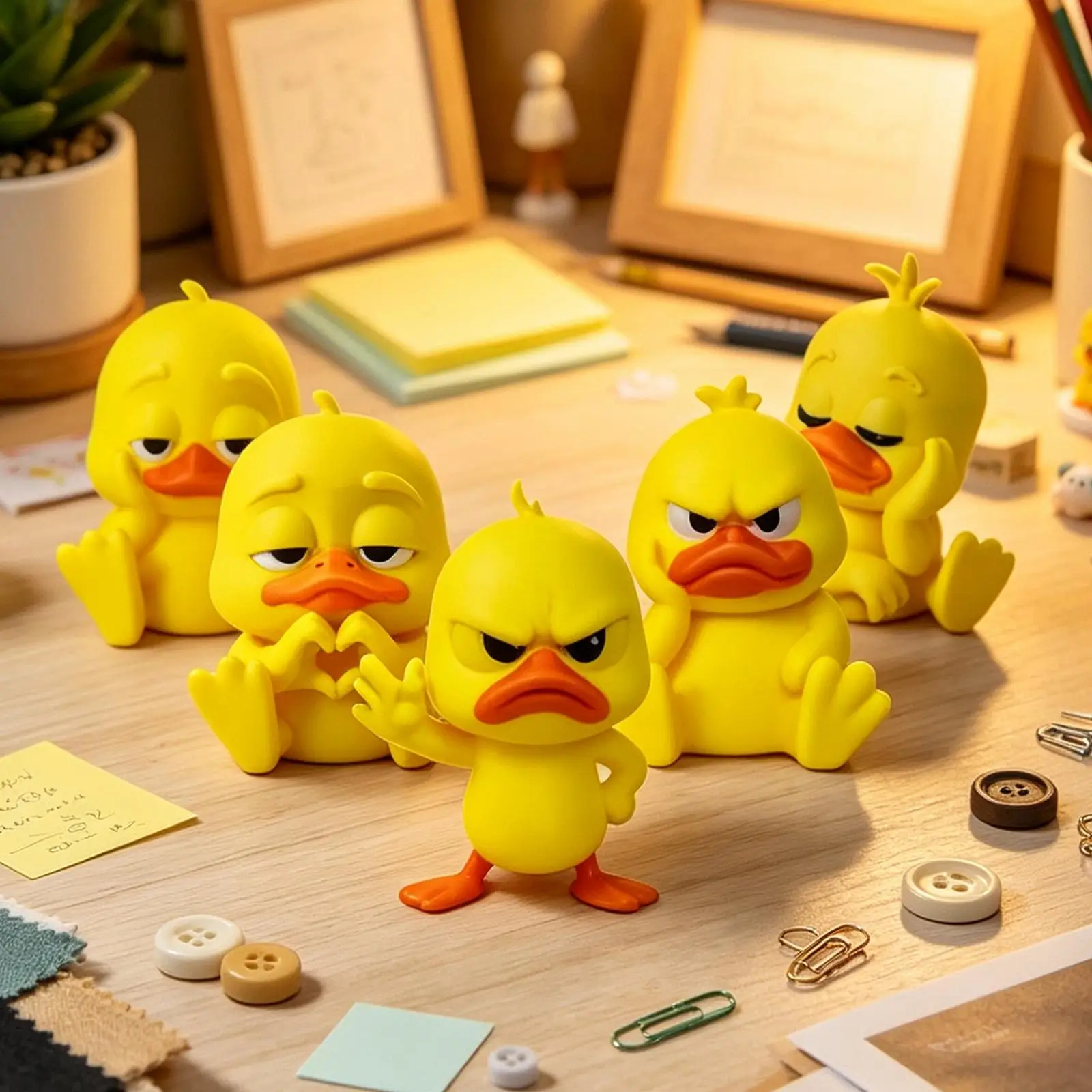 Mini Duck Figures 5 Pieces 3D Printed Funny Collectible Sculpture Cute Animal Table Statue for Desktop Bookshelf Entryway Home