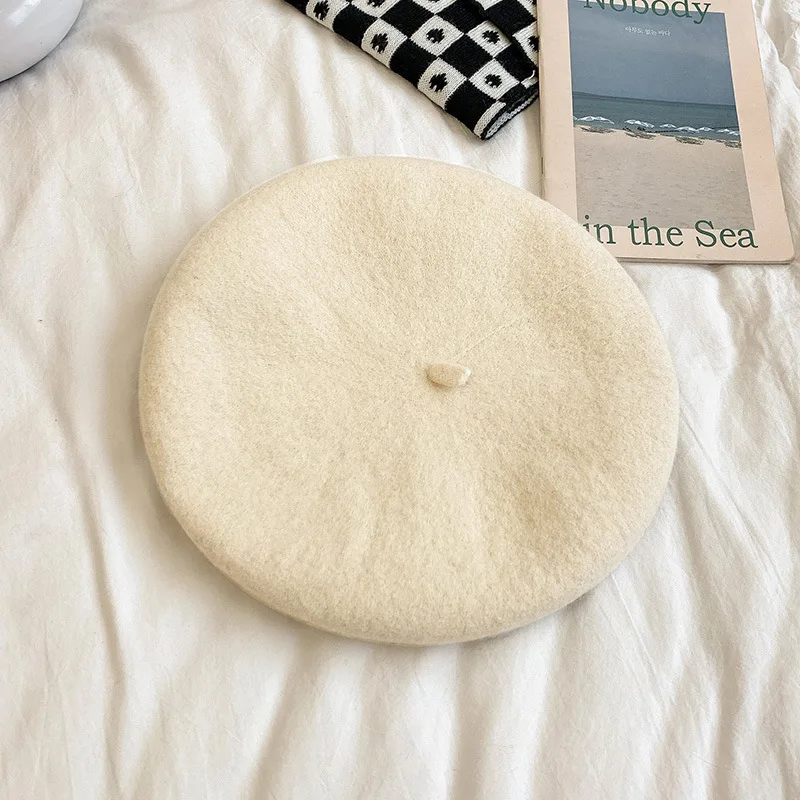 

Женский шерстяной берет, корейский стиль, осень-зима, яркие цвета, вязаная теплая кепка художника для овального лица, модная одежда