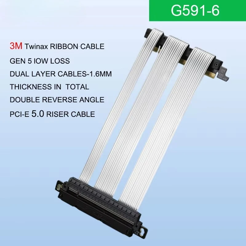 64GB/s PCIe 5.0 X16 Riser Cable Silver-Plated [RTX 5090 4090] GPU Double Reverse Gaming PCI Express Gen5 Lossless for ITX Server