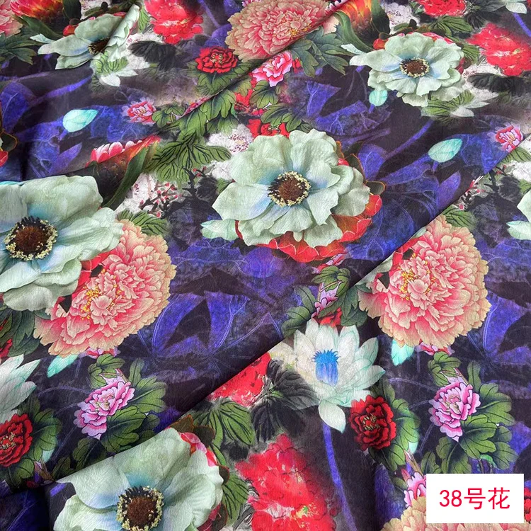 colorful flower no 38 Mulberry Silk Fabric 19mm Stretch Satin Digital Print