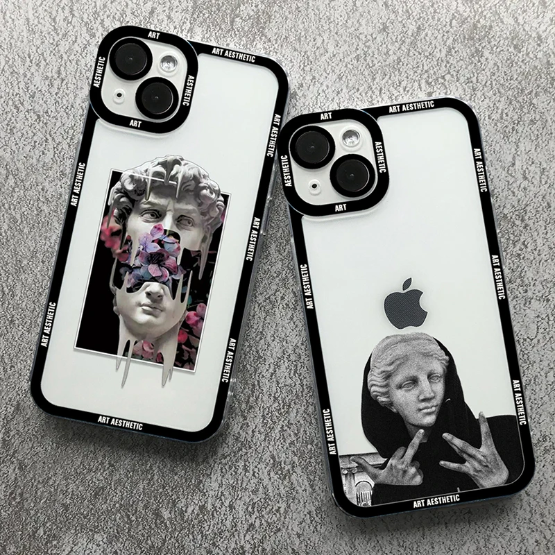 Great Art Aesthetic David Mona Lisa Clear Phone Case For iPhone 15 14 Pro Max 13 12 11 Pro Max 7 8 14 15 Plus SE 2 XR X XS Cover