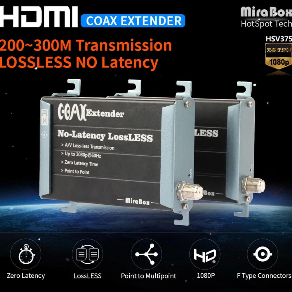 1080P HD Coax Extender Over Single RG59/RG-6U Upto 300m No Latency RF HD Transmitter and Receiver for TV Box