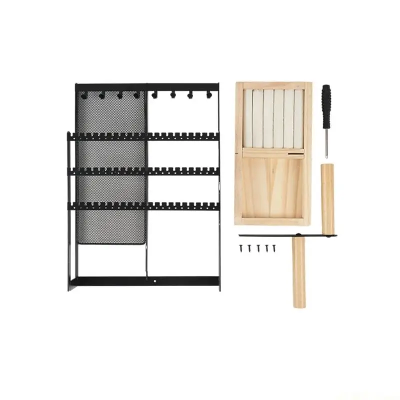 

D46E Вертикальная компактная подставка для ювелирных изделий-органайзеры для серег, ожерелий, колец, сетчатый и деревянный