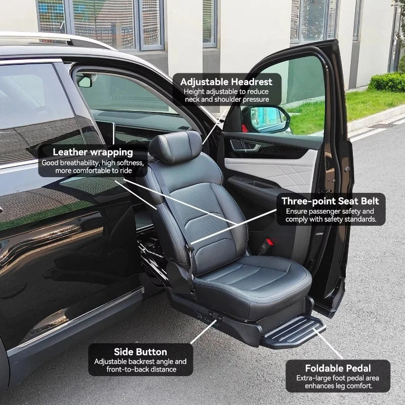 Accessible  Vehicle Seat, 150KG Capacity Adjustable Leather Swivel Rotate Lift Modified Car Passenger Seat
