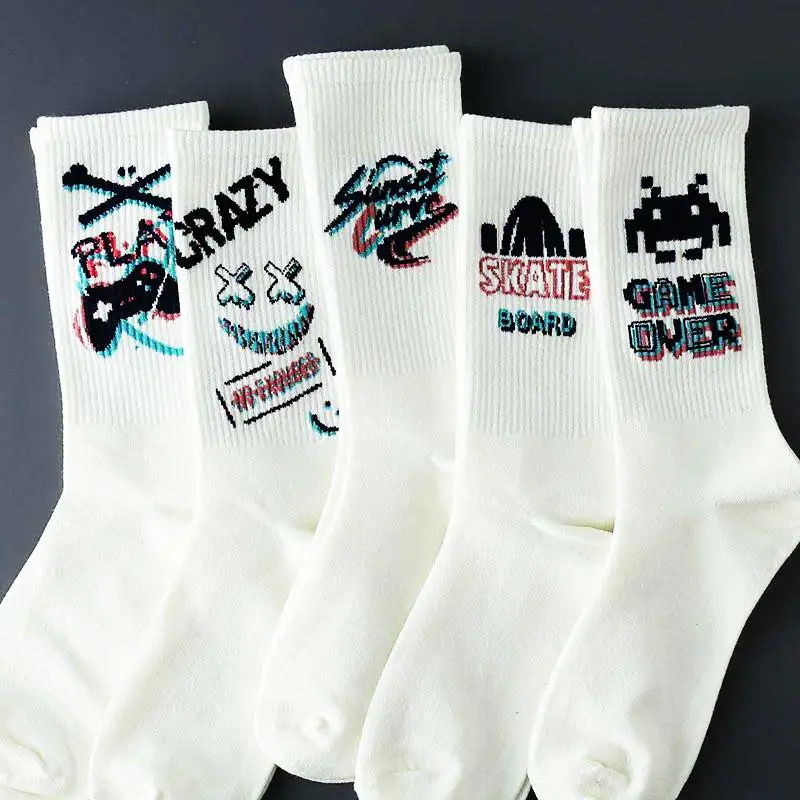 Hip Hop Men Socks White Anime Cotton Running Football Basketball Skateboard Fancy Sport Socks Funny Harajuku Novelty Fancy