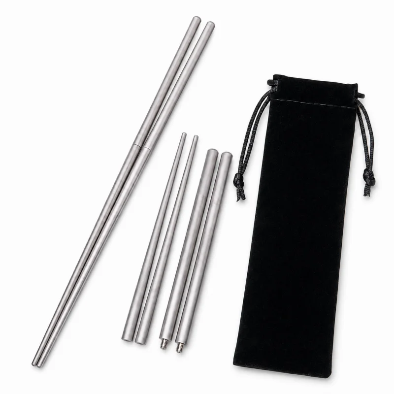 Pure Titanium Collapsible Chopsticks, 9.06in Detachable Travel Chopsticks with Pouch, Ultralight Reusable Camping Utensils