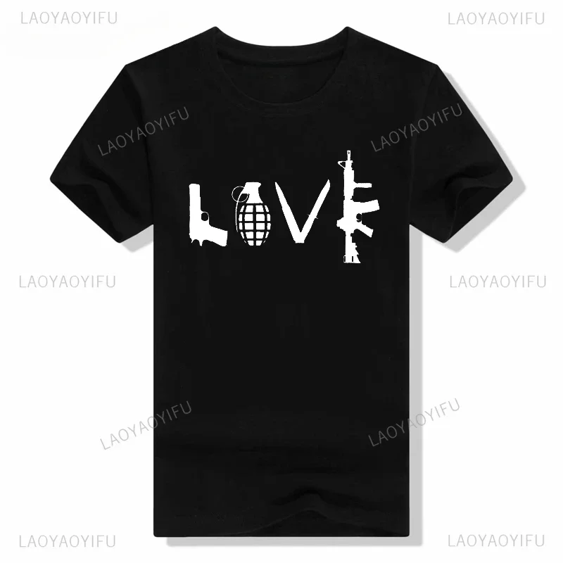 Fashion Tops Short Sleeved Cotton T Shirt Love Guns AK-47 AK47 AK 47 Men's T Shirt Black Top Cool Casual Pride Shirt Men