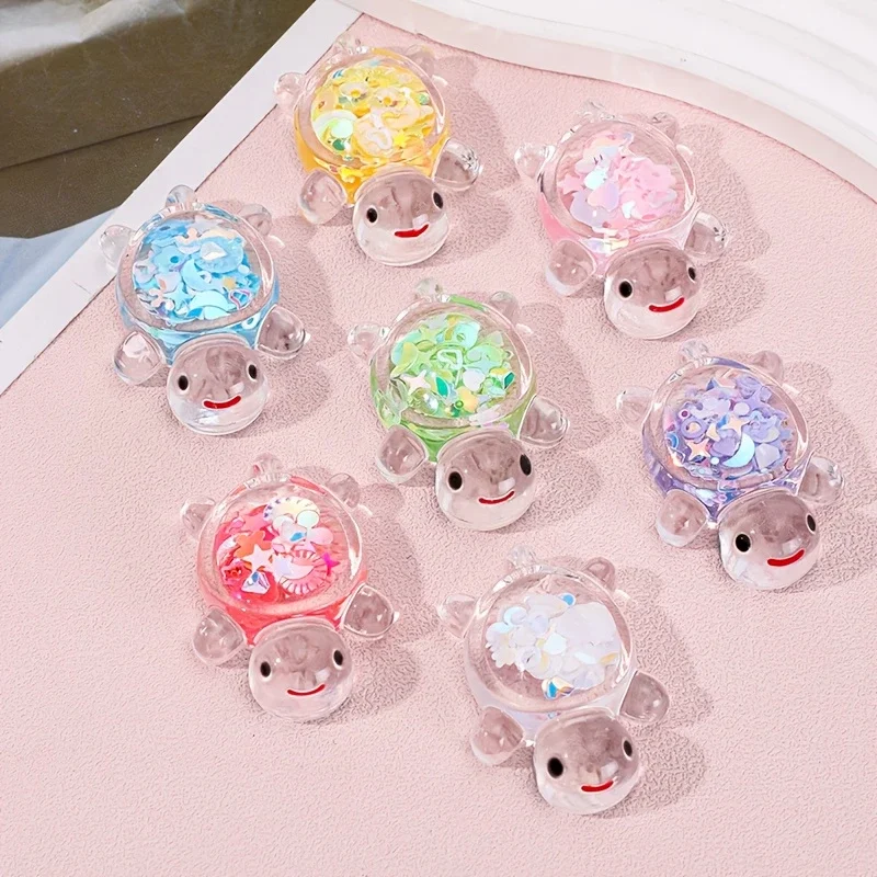 10pcs Glow-in-the-Dark Turtle Ornaments - Multicolor Sequined Luminous Decor for Christmas, Easter, Thanksgiving DIY Crafts