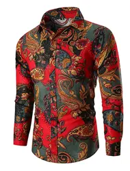 Men's long-sleeved shirt casual fashion 3d printing retro print shirt shirt men's lapel shirt long-sleeved New Year gift