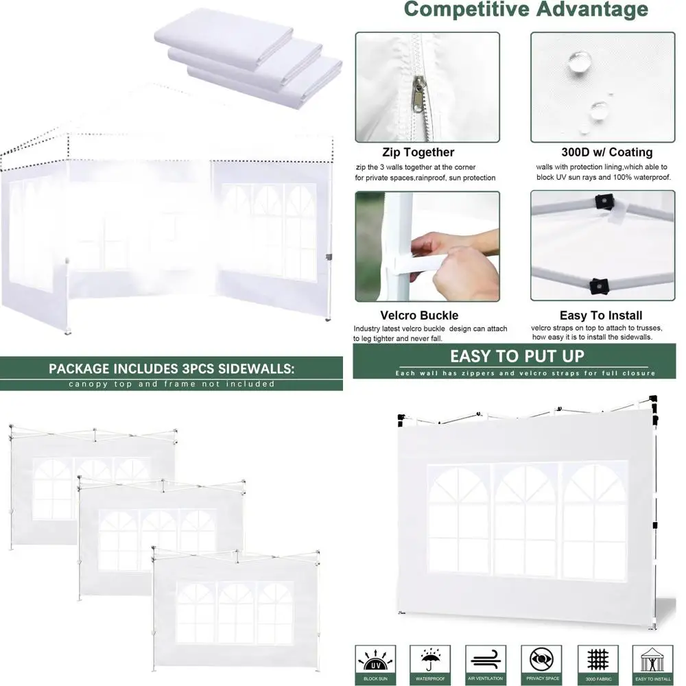 

UV-Protected Waterproof Sidewalls for 12x12 Pop Up Canopy, 3-Piece Set, White