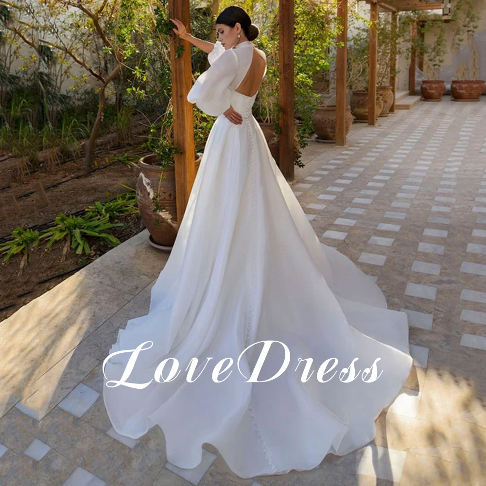 LoveDress-vestido de novia de princesa con media manga desmontable, vestido de novia moderno, Espalda descubierta, tren de barrido