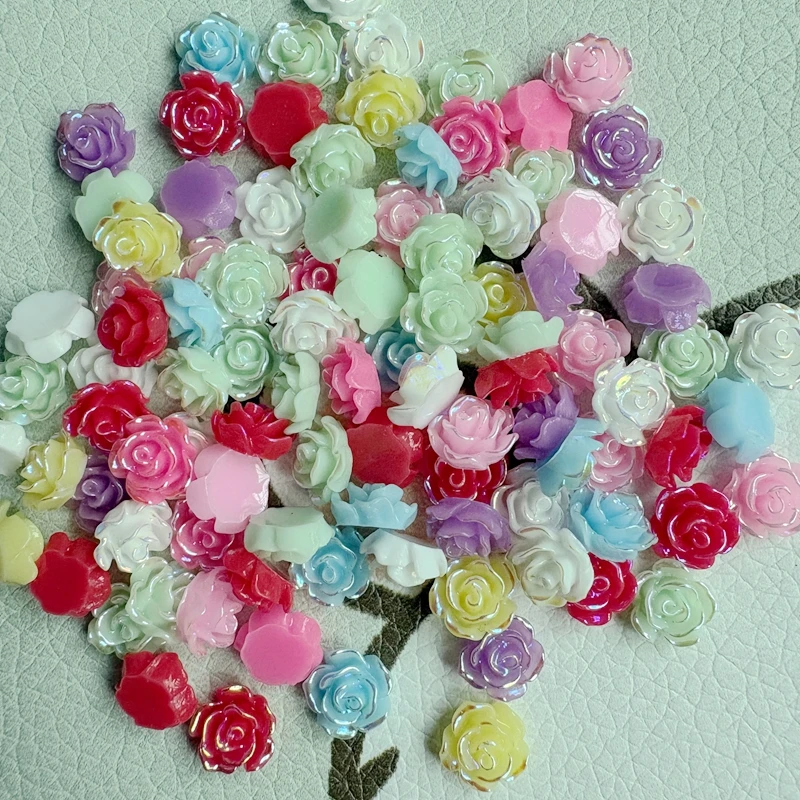 

100 шт., 8 мм, роза, дизайн ногтей, стразы из смолы, светящиеся цвета, цветочные подвески для дизайна ногтей, маникюр в форме цветка