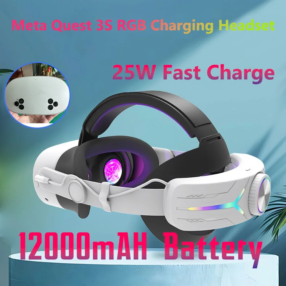 

Head Strap for Meta Quest 3s/3 VR Accessories 2025 12000mAh Battery Pack RGB Eilte Halo Headstrap 25W Fast Charge