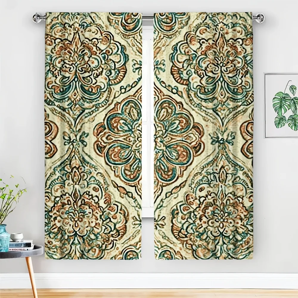 2PC Indian Mandala Floral Curtain Panels 150x250cm Cotton Blend Light Filtering Decorative curtains for living room