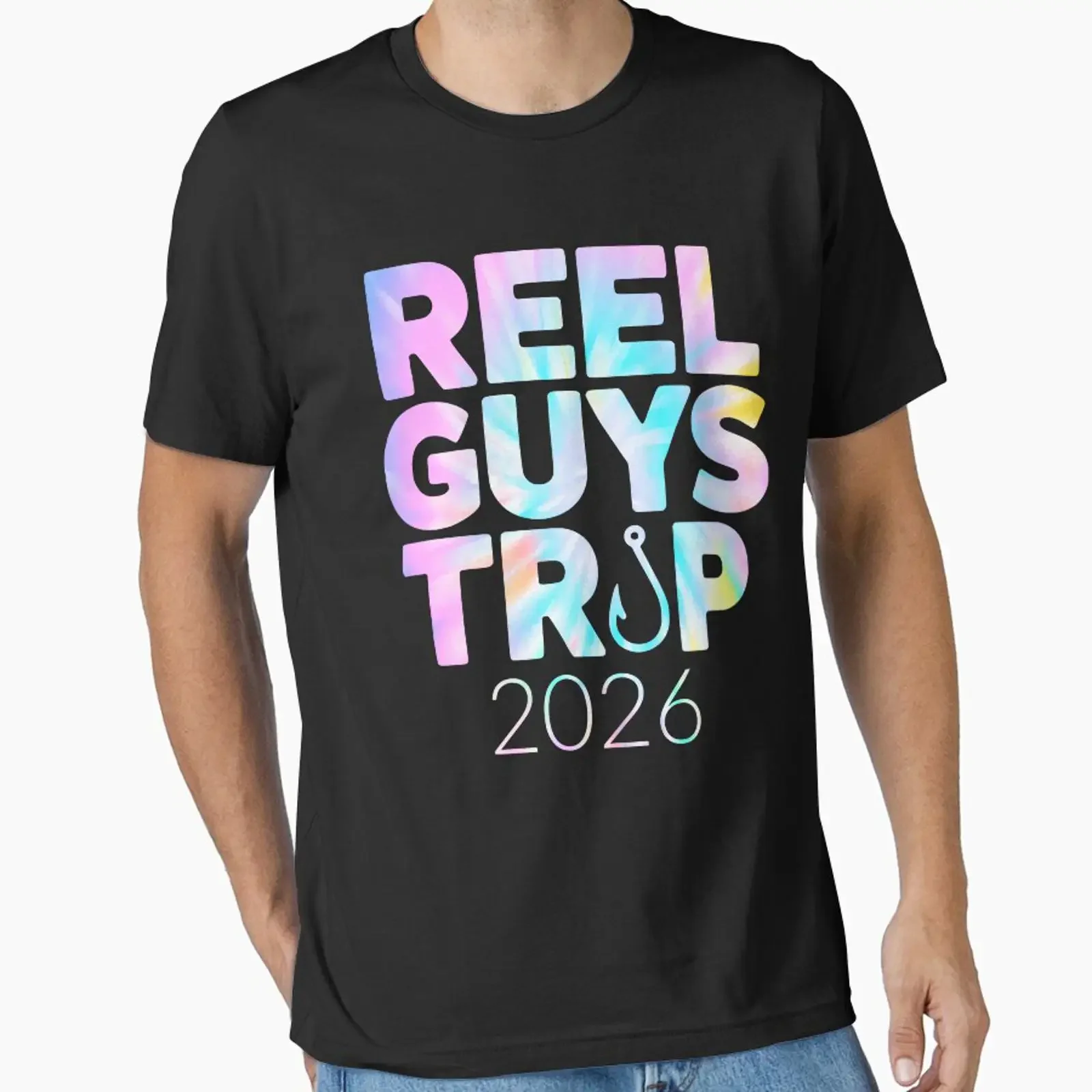 Tie-Dye Reel Guys Fishing Trip 2026 Fischer-Humor Essential T-Shirt Vintage Washed Leicht vielseitig einsetzbar Herren Weich dehnbar