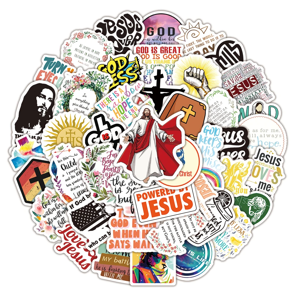 50pcs Jesus Christian Religion Stickers Laptop Phone Case Car Scrapbook Refrigerator Luggage Wall Graffiti Decal Gift