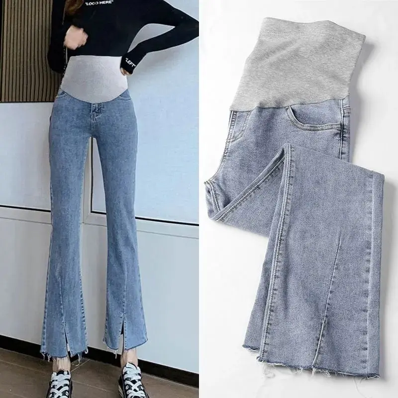 New Washed Denim Maternity Jeans Maternity Clothes Elastic Waist Abdominal Loose Pants Pregnancy Maternity Clothing