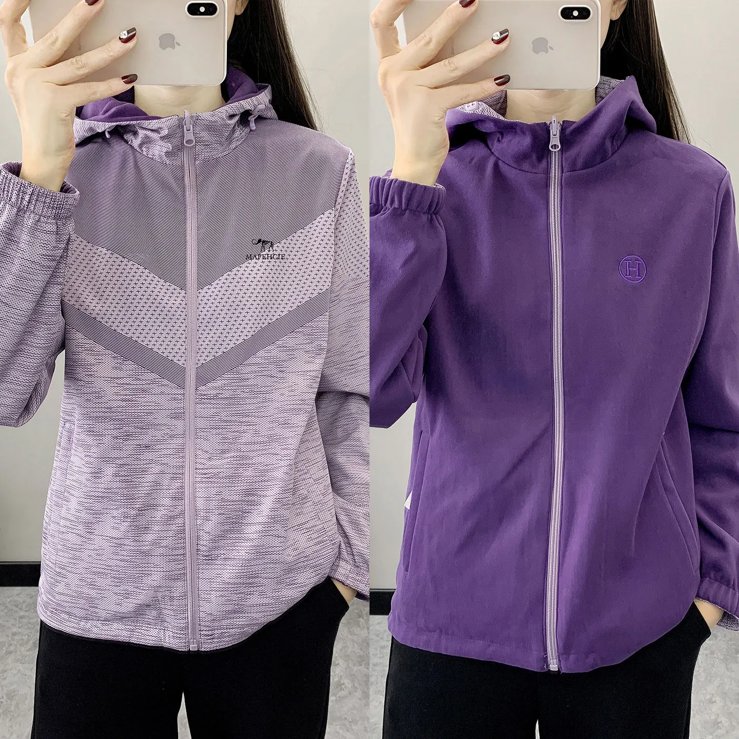 Women's Outdoor Reversible Fleece Lined Jacket, Autumn Winter Hooded Zip Up Sports Coat, Windproof Waterproof Softshell Hiking O