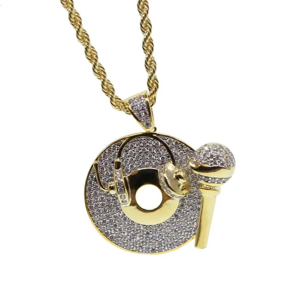 2018 latest men boy style Rock Punk Microphone Necklace & Pendant Men top quality MICRO  Gold-color CZ Stone Hip Hop Necklace