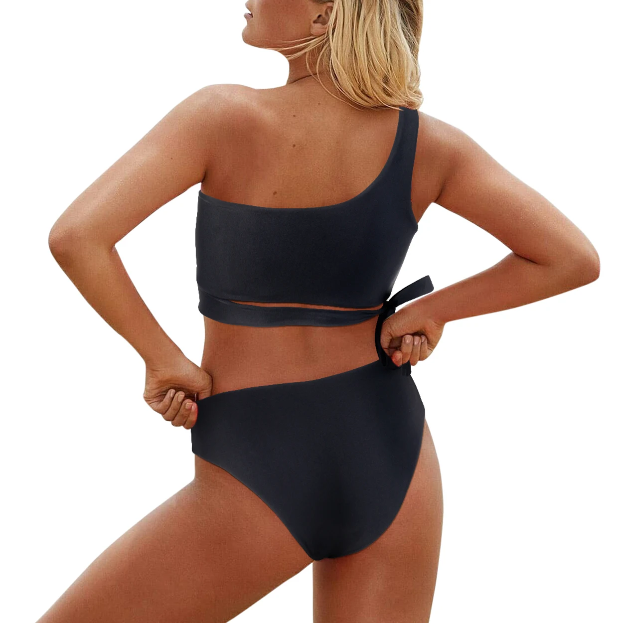 One-Shoulder-Bikini-Set für Damen – Sommer-Badeanzug mit hoher Taille, zweiteiliger Bikini für Frauen – Detail 7