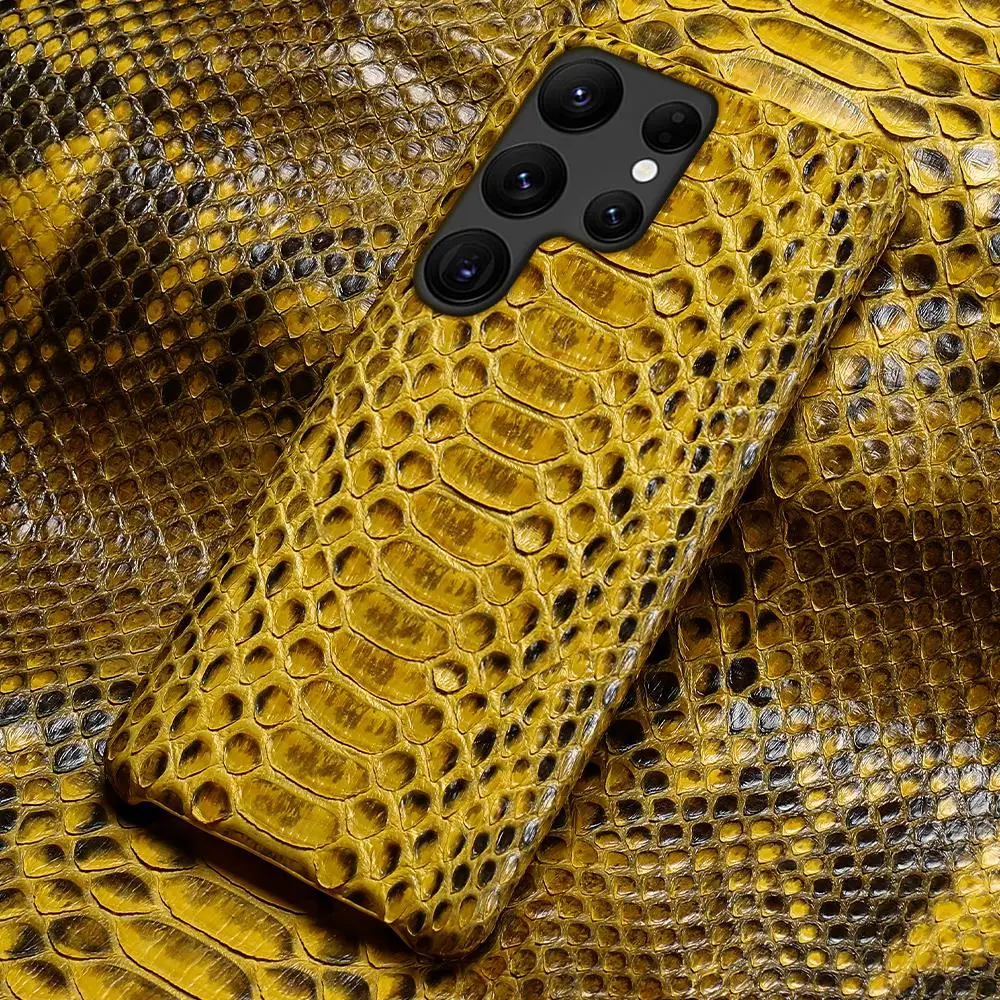 LANGSIDI Luxury Python Genuine Leather Phone Case For Samsung Galaxy s23 S22 Ultra S21 Plus S20 Note 20 fe snakeskin leather