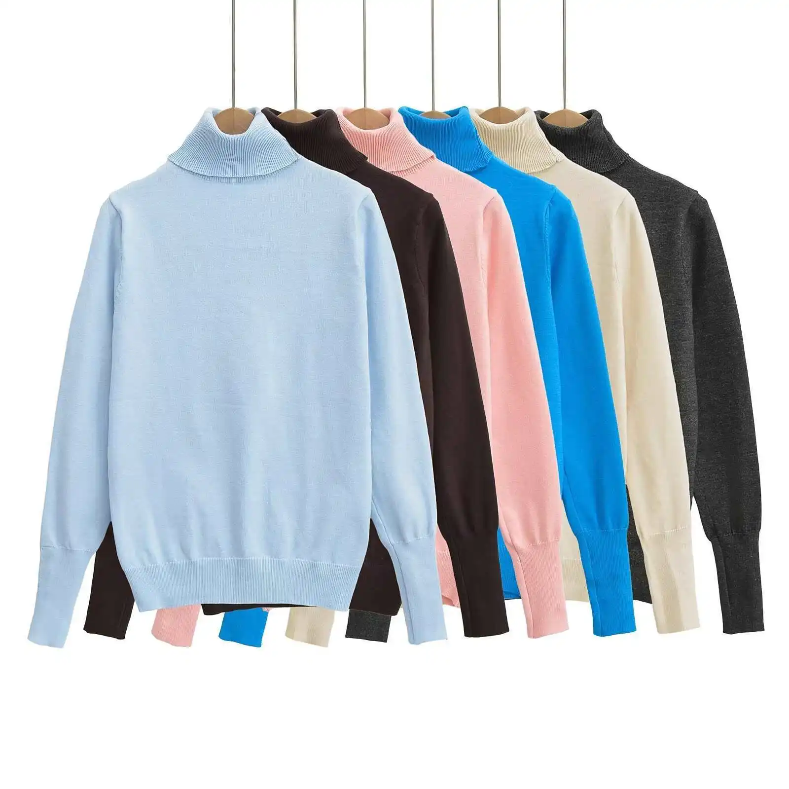 Nieuwe dames zachte gebreide trui hoge hals lange mouw vrouwelijke truien truien chique mode herfst winter gebreide truien tops