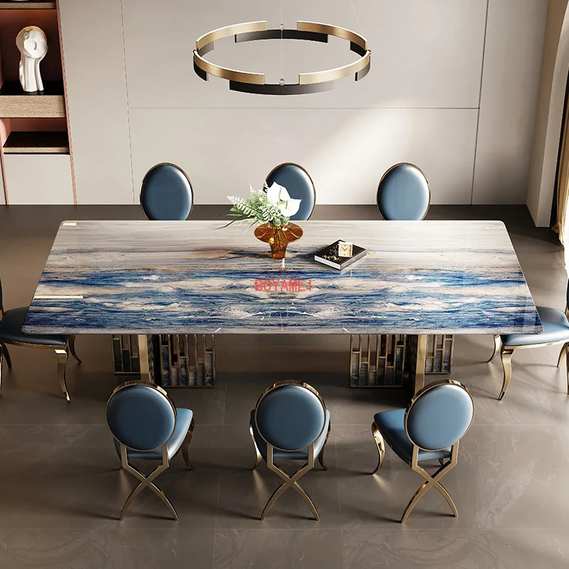 table and chair combination Modern minimalist villa rectangular dining table Minimalist small-sized dining table household