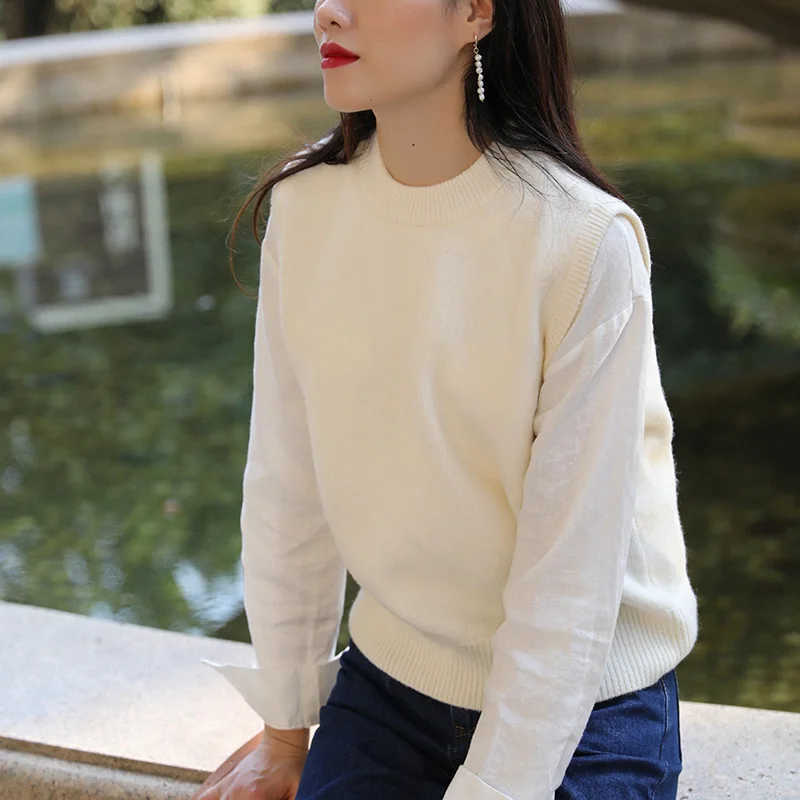 

Romantic Soft Knitted Woolen Vest Sweater Women's Spring Autumn New Arrival Overhead Sle Comfortable Straight Cut Fit