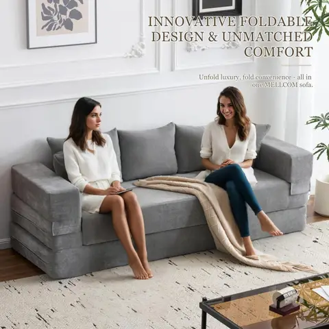 4-in-1 Convertible Folding Sofa Bed Queen, Sleeper Sofa Couch with Armrest and Pillows, Chenille Fold Out Floor Chaise Lounge