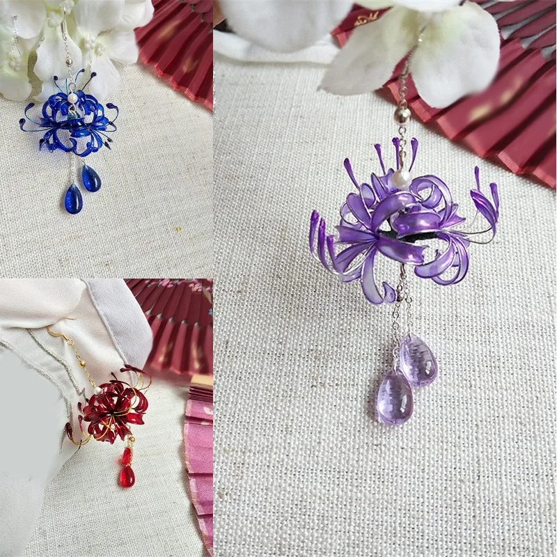 1 pair Handwork Ancient Style Flower Pendant Earrings Hanfu Decor Jewelry Long Ear Hook Accessories Women Girl Jewellery Gift