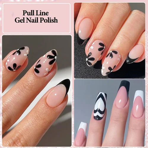 Imagen 2 del producto LILYCUTE, 5ML, delineador blanco y negro, esmalte de uñas en Gel, efecto francés, manicura, línea de dibujo semipermanente, pintura artística de uñas, barniz en Gel